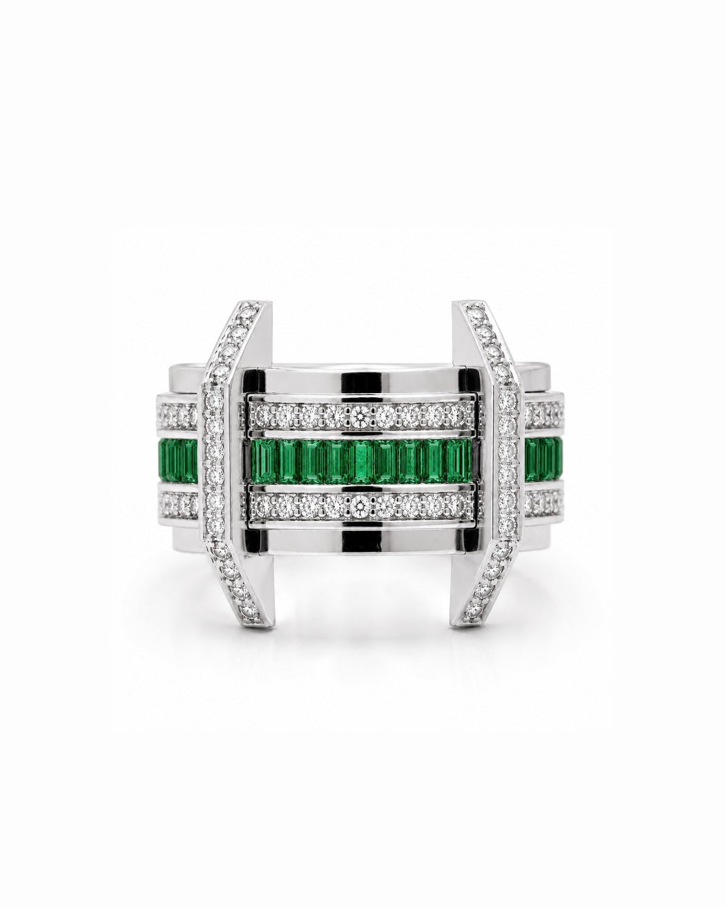 PONT EMERALD RING, LARGE, SILVER