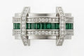 PONT Ring, White Gold, Natural Diamonds & Emerald