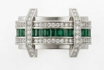PONT Ring, White Gold, Natural Diamonds & Emerald